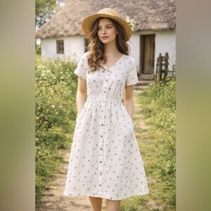 notPERFECTLINEN White and Blue Floral Midi Dress